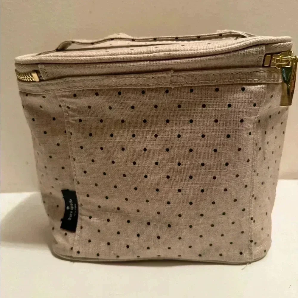 Kate Spade New York Deco Dot Out to Lunch Beige Insulated Lunch Box Tote Bag EUC